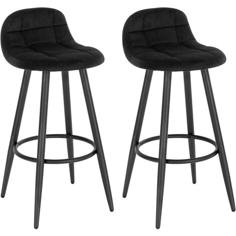 WOLTU Barhocker 2er Set, Barstuhl mit Samtbezug, gepolsterter Küchenhocker, mit Rückenlehne und Fußstütze, Design Hocker, Tresenhocker, Thekenhocker, Sitzhöhe 70 cm, Schwarz