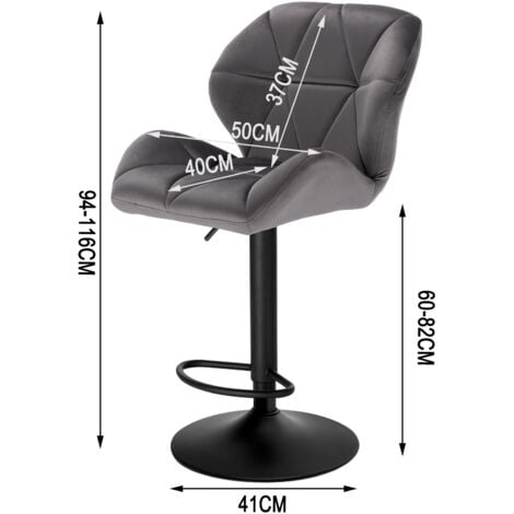 WOLTU Barhocker 2er Set Barstuhl Tresenhocker Bistrohocker Designer Hocker mit Rückenlehne, höhenverstellbar, drehbar, aus Samt & Metall, Dunkelgrau