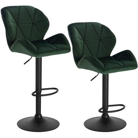 WOLTU Barhocker 2er Set Barstuhl Tresenhocker Bistrohocker Designer Hocker mit Rückenlehne, höhenverstellbar, drehbar, aus Samt & Metall, Dunkelgrün