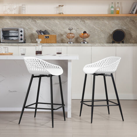 WOLTU Barhocker 2er Set, Bistrohocker mit hohler Rückenlehne und Fußstütze, Tresenhocker Barstuhl breite Sitzfläche, Hocker mit Metallbeinen, für Outdoor Bar Terrasse, aus PP-Kunststoff, Weiß