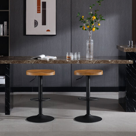 WOLTU Barhocker 2er Set, Höhenverstellbar 360° Drehbar, Hocker mit Sattelsitz Fußstütze, Drehhocker aus Massivholz Metall, Schminkhocker Arbeitshocker, Dunkelbuche