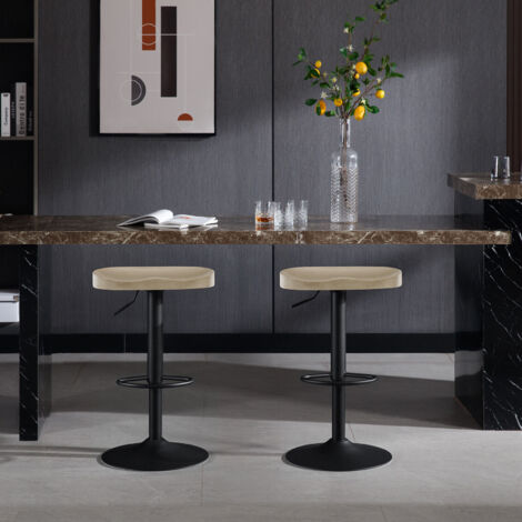WOLTU Barhocker 2er Set, Höhenverstellbar 360° Drehbar, Hocker mit Sattelsitz Fußstütze, Drehhocker aus Massivholz Metall, Schminkhocker Arbeitshocker, Hell Eiche