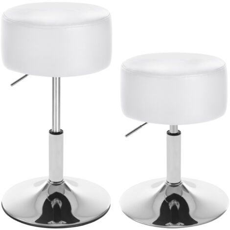 WOLTU Barhocker 2er Set, Schminkhocker Höhenverstellung, Barstühle rund, 360° Drehbar Bürohocker, gepolstert, Kunstleder, für Küchen Bar, Weiß