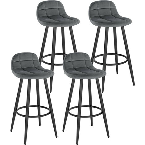 WOLTU Barhocker 4er Set, Barstuhl mit Samtbezug, gepolsterter Küchenhocker, mit Rückenlehne und Fußstütze, Design Hocker, Tresenhocker, Thekenhocker, Sitzhöhe 70 cm, Dunkelgrau