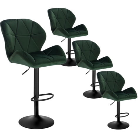 WOLTU Barhocker 4er Set Barstuhl Tresenhocker Bistrohocker Designer Hocker mit Rückenlehne, höhenverstellbar, drehbar, Samt Stahl, Dunkelgrün