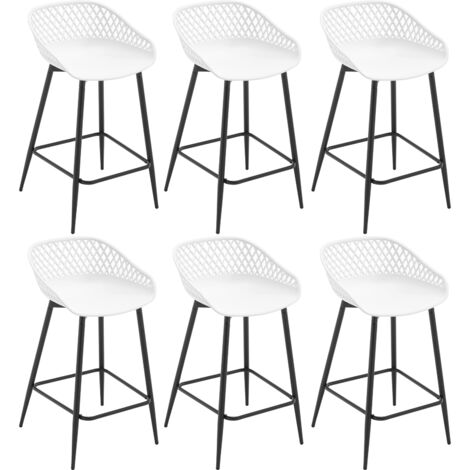 WOLTU Barhocker 6er Set, Bistrohocker mit hohler Rückenlehne und Fußstütze, Tresenhocker  Barstuhl breite Sitzfläche, Hocker mit Metallbeinen, für Outdoor Bar Terrasse, aus PP-Kunststoff, Weiß