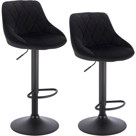 WOLTU Barhocker Tresenhocker, Gute gepolstert, Samt, Höhenverstellbar, Drehbar, 2 x Hocker, Schwarz