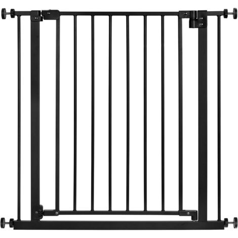 Woltu – Barrière de sécurité en métal pour escalier – Passage ajustable 75-87cm – Ouverture facile d'une main – Couleur noire