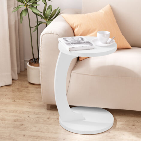 WOLTU Beistelltisch, Kleiner Beistelltisch C Form, Sofatisch Kaffeetisch Wohnzimmertisch, Abstelltisch für Couch Sofa Bett, aus MDF, φ38xH55 cm, Weiß