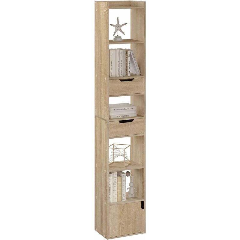 Woltu - Bibliothèque 24P x 33l x 181H cm, Meuble de Rangement en Bois Composé, pour Salon Chambre Bureau, Chêne Clair