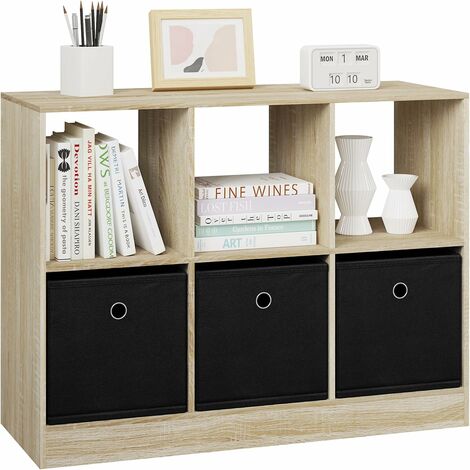 Woltu – Bibliothèque 80x30x60 cm – Étagère en bois d'ingénierie avec 3 tiroirs en tissu – Chêne clair pour rangement élégant
