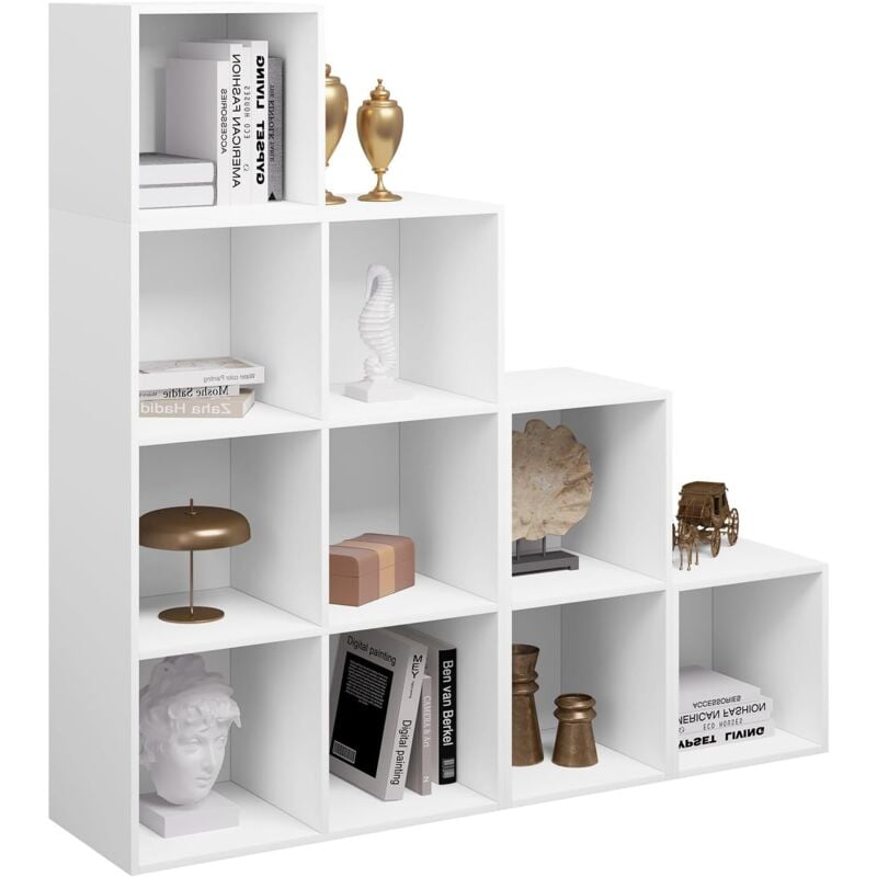 Woltu - Bibliothèque à 10 Compartiments Cubiques Étagère avec Casiers, Meuble de Rangement 120x30x120cm, Blanc