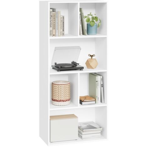 Woltu – Bibliothèque armoire 6 compartiments – Dimensions 50x30x118 cm – MDF blanc – Meuble de rangement moderne pour livres et décorations