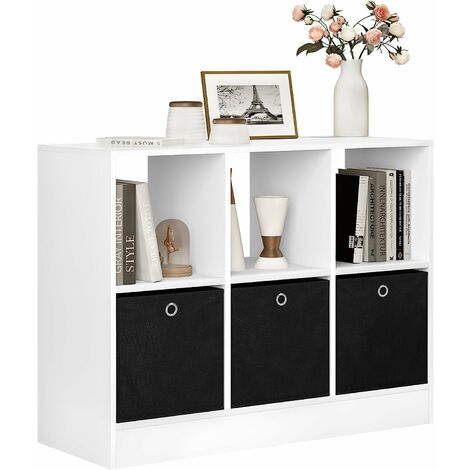 Woltu – Bibliothèque avec 6 cubes ouverts et 3 tiroirs en tissu – Dimensions 80x30x60cm – Panneaux de particules mélaminés – Rangement esthétique