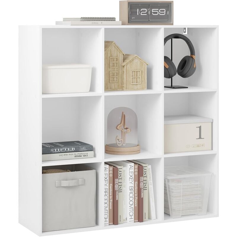 Woltu - Bibliothèque avec 9 Compartiments Étagère Cubique, Cloison à Cubes Ouvertes, Meuble de Rangement, 94x29, 5x93 cm, Blanc