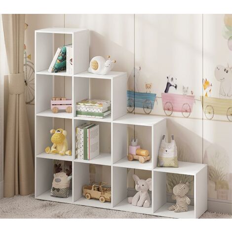 Woltu – Bibliothèque enfant 10 compartiments en bois d’ingénierie – Dimensions 136x29x136 cm – Hydrofuge, anti-rayures, durable – Meuble blanc moderne
