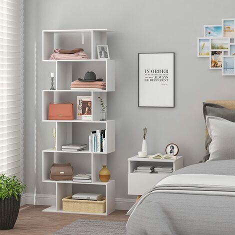 Woltu – Bibliothèque enfant 6 compartiments – MDF blanc 60x23.5x160 cm – Capacité 15 kg par étagère – Assemblage facile avec accessoires inclus