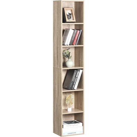 Woltu – Bibliothèque enfant 6 étagères – Panneaux de particules E1 – Dimensions 30x24x158,5 cm – Chêne clair – Capacité 15 kg par niveau