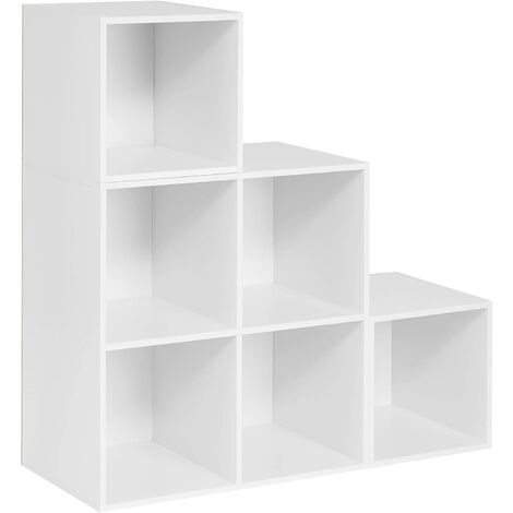 Woltu – Bibliothèque à 6 compartiments – Étagère escalier en bois d’ingénierie blanc – Dimensions 90x30x90cm – Capacité 10kg par cube