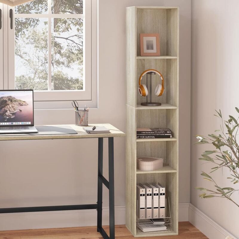 Woltu - Bibliothèque Étagère Colonne avec 5 Casiers Ouverts, Meuble Multifonctionnel, 30x26x151cm, Chêne Clair