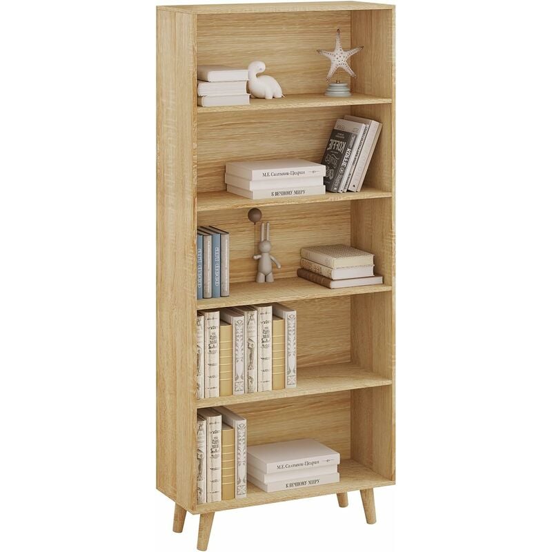 Bibliothèque en Bois d'Ingénierie WOLTU, 60x24x144cm, Étagère sur Pied à 5 Niveaux, Meuble de Rangement Multifonctionnel pour Salon, Chambre, Bureau,