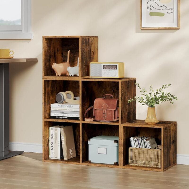 Woltu - Bibliothèque à 6 Compartiments Bibliothèque Étagère de Rangement, Meuble de Rangement en Bois d'ingénierie, 90x30x90cm, Marron Rustique