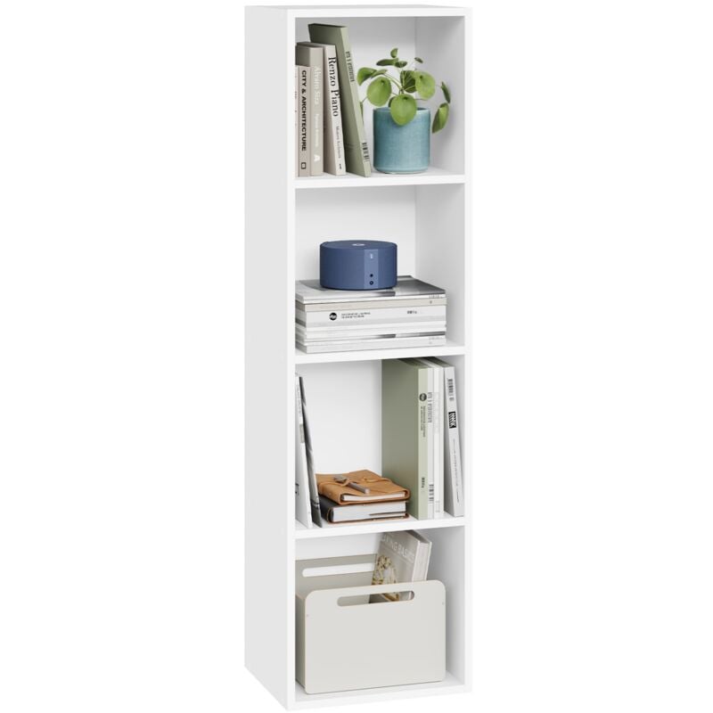 Woltu - Bibliothèque armoire Etagère de rangement, Meuble de rangement avec 4 compartiments, 30x24x106 cm, Blanc