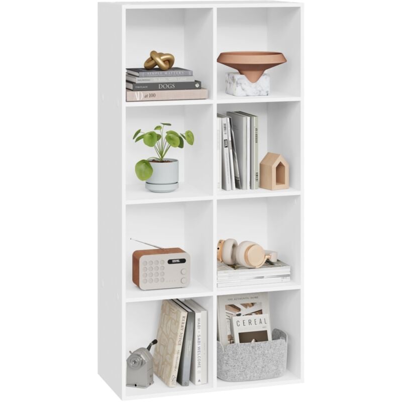 Woltu - Bibliothèque avec 8 Compartiments 60x29, 5x121cm étagère de Rangement étagère de Bureau classeur en mdf, Blanc