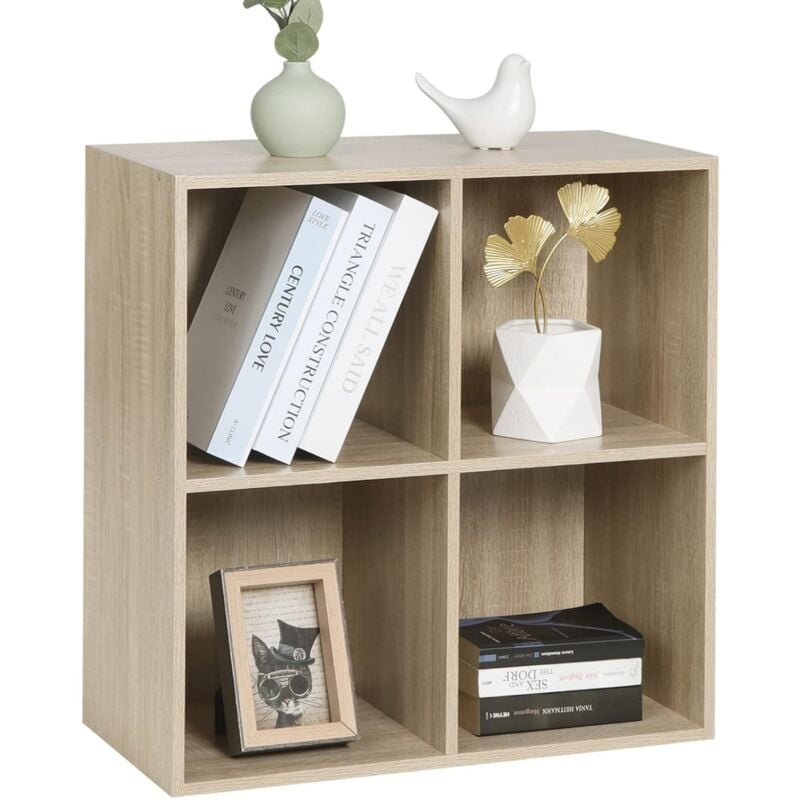 Woltu - Bibliothèque Armoire Étagère de Rangement en mdf, 4 Cubes Compartiments, 60x29, 5x60cm, Chêne clair