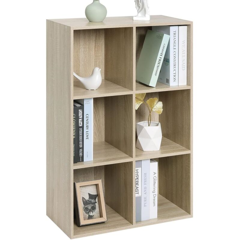 Woltu - Bibliothèque Armoire Étagère de Rangement en mdf, 6 Cubes Compartiments, 60x29,5x89cm, Chêne clair
