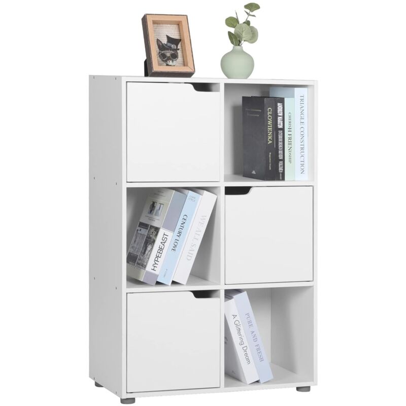Woltu - Bibliothèque Armoire 59,7x29,7x91cm Étagère de Rangement en mdf avec 3 Portes 6 Compartiments, pour Salon Bureau, Blanc