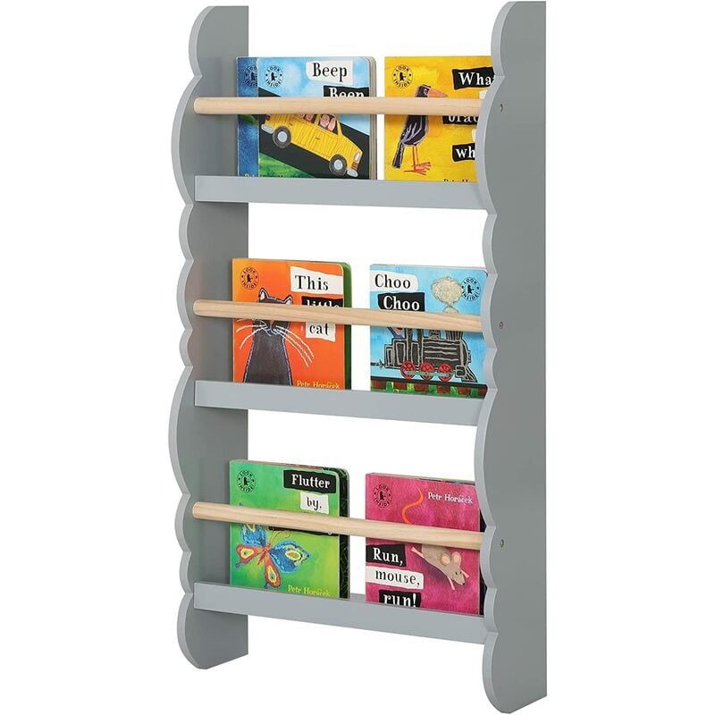Woltu - Bibliothèque Murale Étagère de Rangement, Ranger des Livres, Jouets en Bois mdf à 3 Niveaux, Gris, 42,5x14,5x80cm