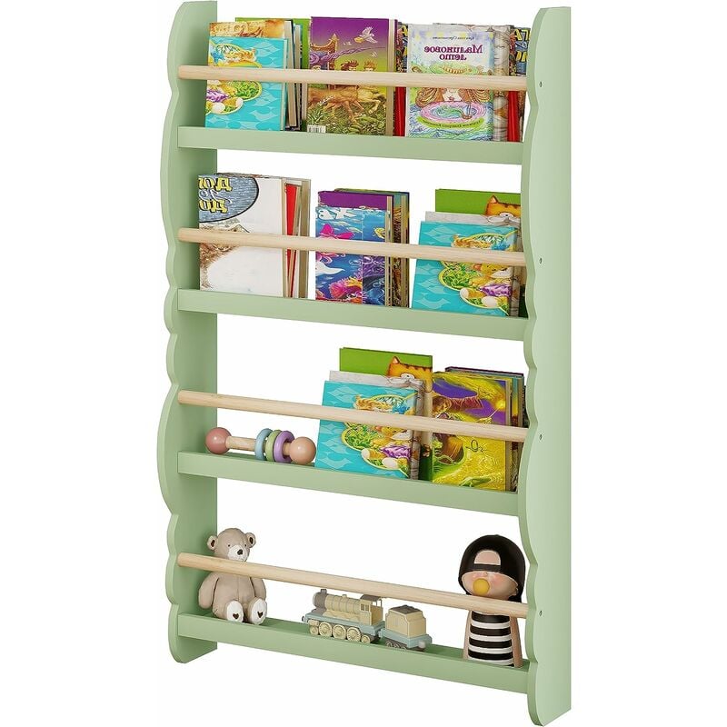 Woltu - Bibliothèque Murale pour Chambre d'enfants Étagère de Rangement en Bois mdf à 4 Niveaux, 60x14,5x98cm, Vert