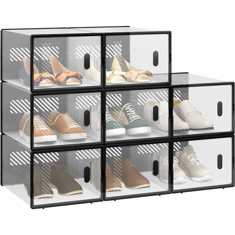 Boîte à Chaussure Lot de 8, Meuble Rangement Chaussure Transparente, Empilable, avec Couvercle Frontal - Woltu