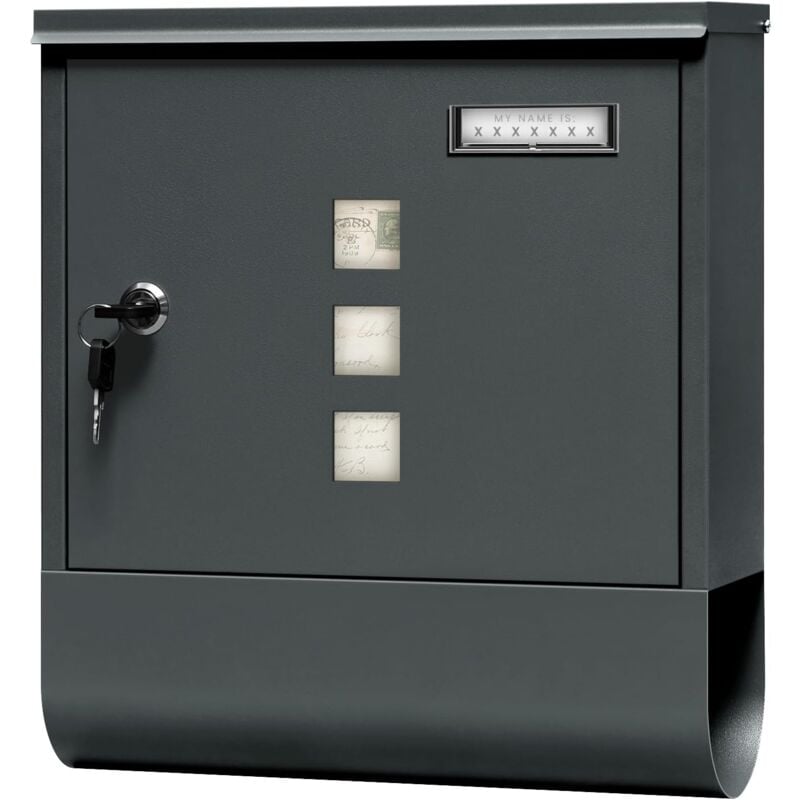 Woltu - Boîte aux Lettres, Boîte Postale avec Porte-Journaux, Boîte aux Lettres Murale Verrouillable avec 2 Clés, 30, 5x33, 5x10cm, Anthracite