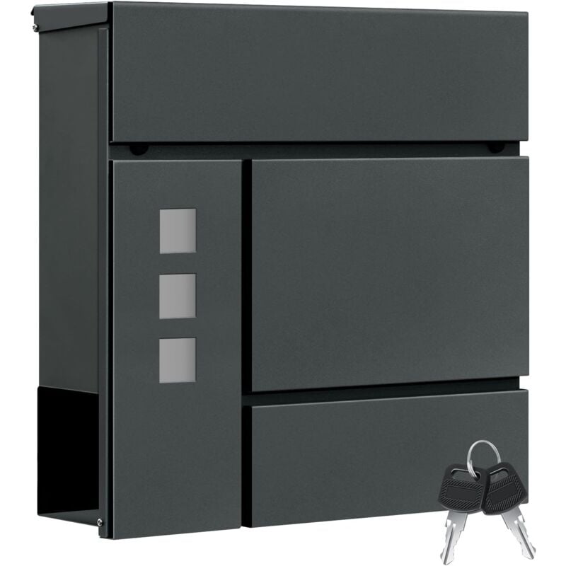 Woltu - Boîte aux Lettres Murale avec 3 Fenêtres, Boîte aux Lettres Extérieure en Alliage, Anthracite