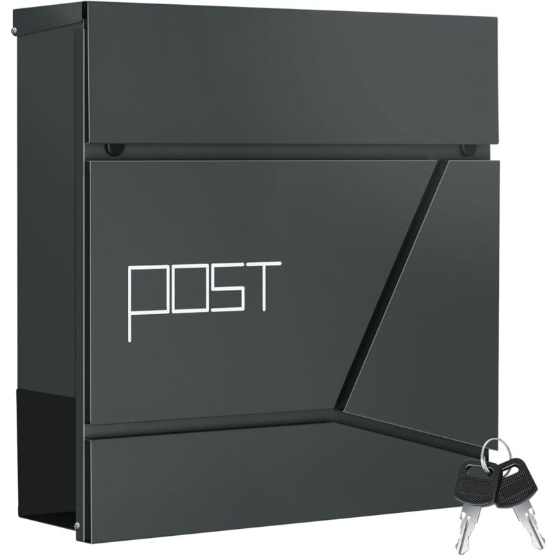 Woltu - Boîte aux Lettres Murale en Métal, 37x10, 5x37cm, avec Porte-journaux, Couvercle, Serrure et Clé, Aspect Moderne, Montage Facile, Anthracite