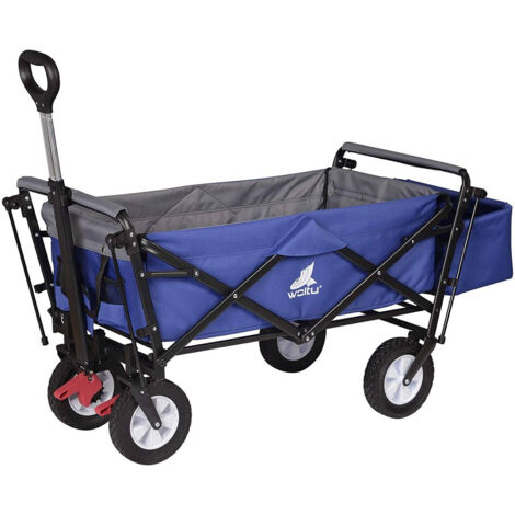 WOLTU Bollerwagen faltbar Handwagen Gartenwagen mit Dach, Rollen mit Bremse, Strandwagen mit Sonnenschutz, für Garten Camping Kinder, 80 kg belastbar, Blau