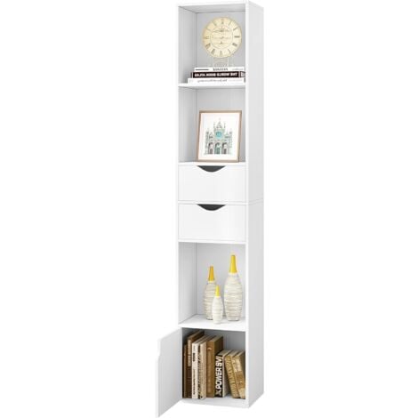 WOLTU Bookcase. Standing Shelf with Drawers. Shelf with Door. Office Shelf. Storage Shelf for Living Room. Sleeping Room. White. 30 x 158 x 24 cm