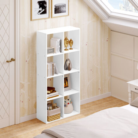 WOLTU Bücherregal, Aktenschran mit 4 Ebenen 8 Fächern, Standregal mit Kippschutz, Aufbewahrungsregal, Regal für Wohnzimmer, Büro, Schlafzimmer, als Raumteiler, aus Holzwerkstoff, 71x140.5x29 cm, Weiß