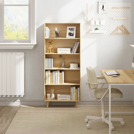 WOLTU Bücherregal Bücherschrank mit 5 Fächern Büroregal Aktenregal Standregal Aufbewahrungsregal für Wohnzimmer, Arbeitszimmer, 60x24x144cm, Hell Eiche
