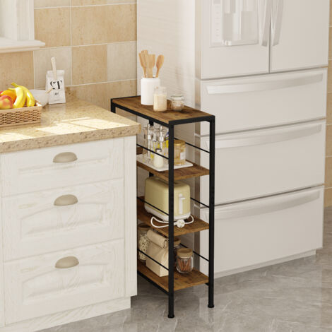 WOLTU Bücherregal, Nischenregal Standregal mit 4 Ebenen, Küchenregal Gewürzregal, Leiterregal schmal, für Büro Wohnzimmer Schlafzimmer Küche, Holzwerkstoff Metall, 50x78x20cm, Vintage Braun Schwarz