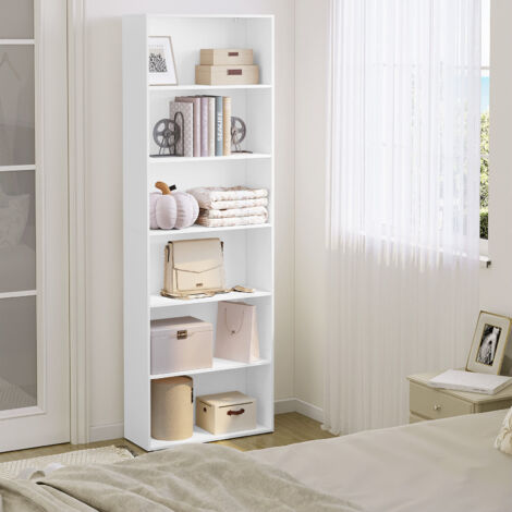 WOLTU Bücherregal offenes, Büroregal mit 6 verstellbaren Ebenen, Standregal Aufbewahrungsregal, Raumteiler stehend, für Wohnzimmer, Büro, Schlafzimmer, 60x180x23,5 cm, Weiß