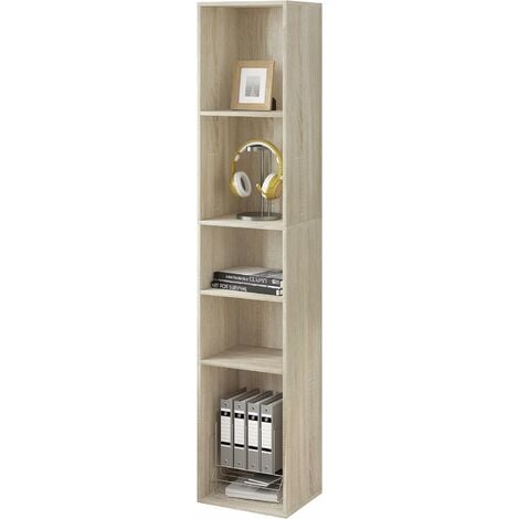 WOLTU Bücherregal offenes Regal mit 5 Würfeln Würfelregal Raumteiler Standregal Aktenregal Aufbewahrungsregal schmal in Wohnzimmer Büro aus Holzwerkstoff Helle Eiche 30x151x26cm