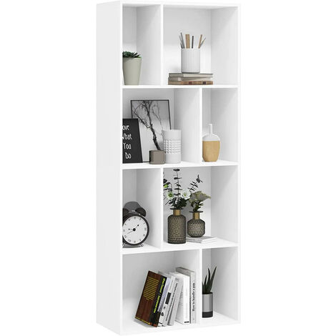 WOLTU Bücherregal, Regal mit 8 offenen Fächern, Standregal Weiß, Würfelregal, Raumtrenner Regal, Aufbewahrungsregal für Wohnzimmer Küche Büro, 60 x 143,5 x 29 cm