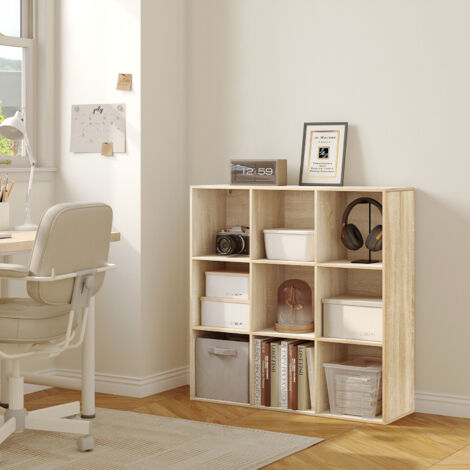 WOLTU Bücherregal, Regal mit 9 Fächern, Aufbewahrungsschrank, Bücherschrank offen, Raumteiler Regal, Büroregal, für Wohnzimmer, Schlafzimmer, Büro, 94x93x29,5 cm, helle Eiche