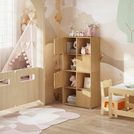 WOLTU Bücherschrank Bücherregal 8 Fächern Aufbewahrungsregal, Standregal Aktenregal Raumteiler mit 4 Türen Büroregal für Wohnzimmer Arbeitszimmer Schlafzimmer, Helle Eiche