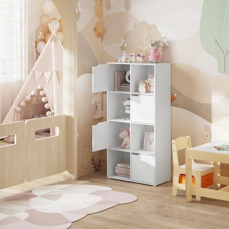 WOLTU Bücherschrank Bücherregal 8 Fächern Aufbewahrungsregal, Standregal Aktenregal Raumteiler mit 4 Türen Büroregal für Wohnzimmer Arbeitszimmer Schlafzimmer, Weiß