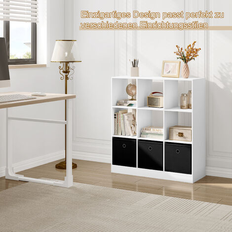 WOLTU Bücherschrank Bücherregal mit 9 Fächern 3 Schubladen aus Vliesstoff, Würfelregal Standregal Aufbewahrungsregal für Wohnzimmer Schlafzimmer Büro, Weiß