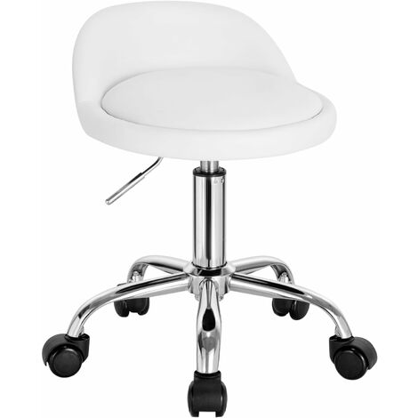 WOLTU Bürohocker mit Rollen, Drehhocker höhenverstellbar, Rollrocker mit niedriger Rückenlehne, Arbeitshocker Weiß, Sitzhöhe 43-54,5 cm Kunstleder